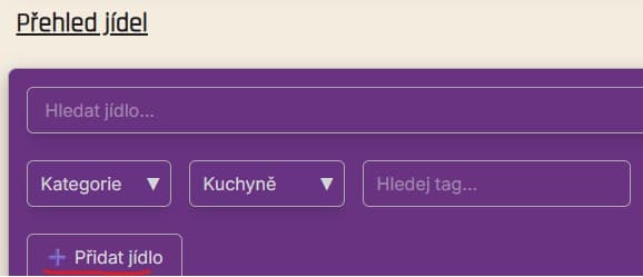 Ukázka přidávání jídla v Calorinátoru