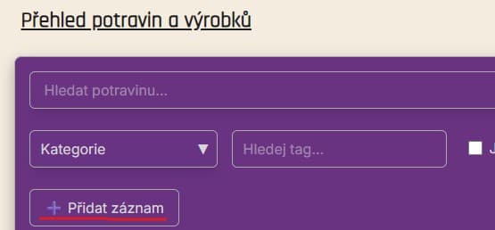 Ukázka přidávání potraviny v Calorinátoru