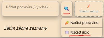 Ukázka načítání jídla v Calorinátoru